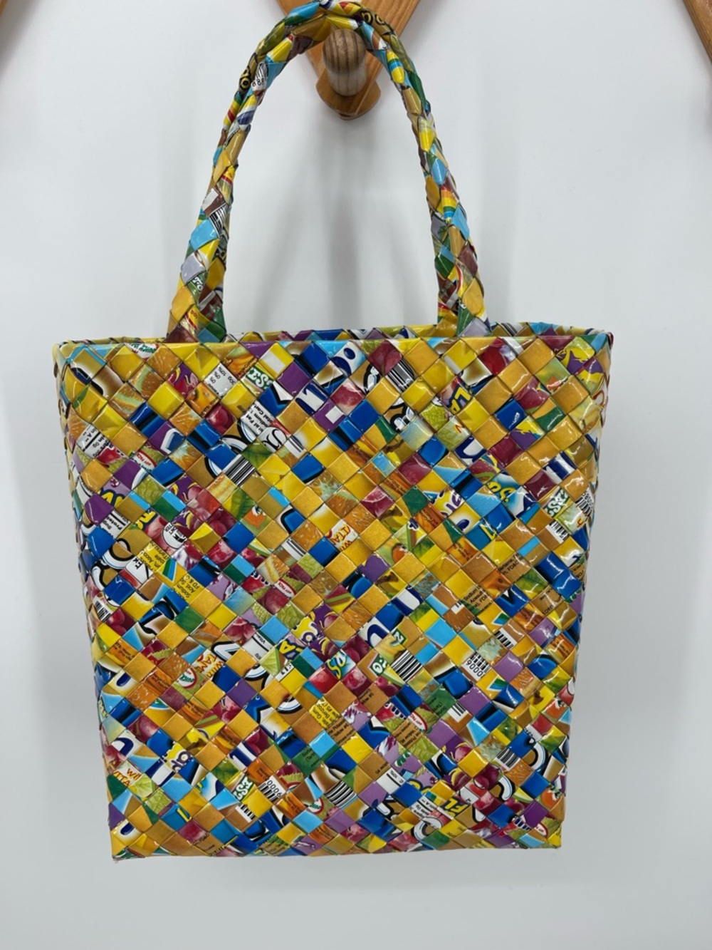 Hand Crafted Multicolor Candy Wrapper Woven Tote Bag - Picture 6 of 12